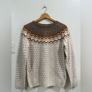Fjallraven Fair Isle Crew Sweater in Cream, Brown and Rust